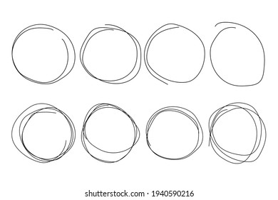 Circles drawn pencil in doodle style. Hand drawn sketch. White background. Graphic painting. Stock image.