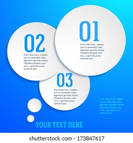 Circles with drop shadows on blue background. Vector illustration EPS 10 for infographic website or flyer / presentation template / brochure page layout / cover book or magazine