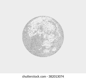 Circles Engraving monochrome Background. Vector Full Moon Illustration.