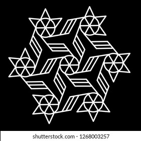 Circles, Flags and Lines - Rangoli, Alpona or Paisley Vector Line Art