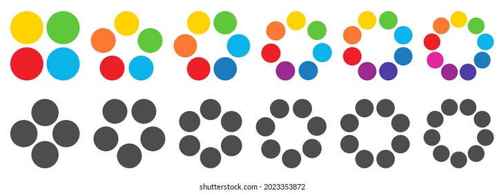 Circles forming larger round shape, version with four to nine objects. Can be used as infographics element