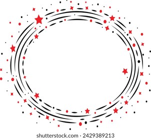 Circles frame with red stars on white background. Vector illustration. Stars round frames, circle holiday wreath. new year, birthday or wedding decor.