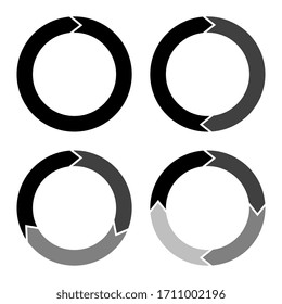 Circles with gaps in the form of arrows in black with a passing gradient in gray. Vector illustration. Stock Photo.