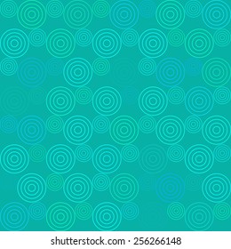 Circles with glow light on green background, abstract vector seamless pattern