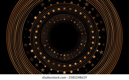 Circles golden stars and lines abstract modern background. Concept vector design