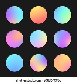 Circles gradient. Vivid blurred spheres flat set for web icons, labels, signs. Trendy soft color.