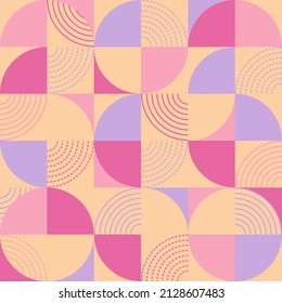 Circles graphic seamless pattern. Abstract banner. Dotted line background. Colored pink camouflage. Modern texture. Vector illustration.