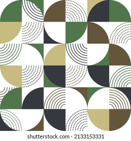 Circles graphic seamless pattern. Abstract banner. Dotted line background. Colored camouflage. Modern texture. Vector illustration.