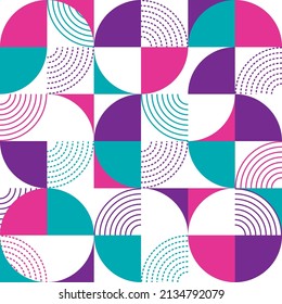 Circles graphic seamless pattern. Abstract banner. Dotted line background. Colored camouflage. Modern texture. Vector illustration.

