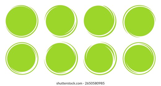 Circles green set isolated on white background. Brush round shapes. Templates for logo, labels and emblem design. Vector illustration