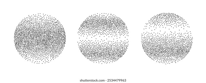 Circles grunge grainy effect and stippling dots vector pattern. Stippled round frame. Retro texture for Christmas bubble