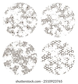 Circles with grunge monochrome texture patterns. Vector set backgrounds on white