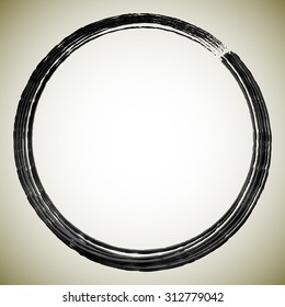 Circles with grungy brush strokes. Abstract vector illustration.