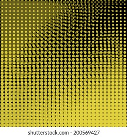 Circles halftone asymmetric abstract background. Black and yellow colors vector illustration design element