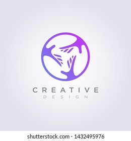 Circles with Hands Reach to each other Vector Illustration Design Clipart Symbol Logo Template.