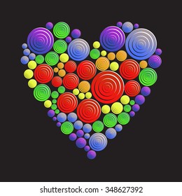  circles heart pattern on black background