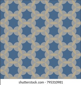 circles and hexagon shaped stars arranged in an abstract seamless pattern