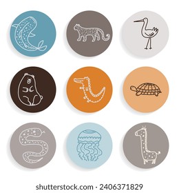 circles highlight with safari animals vector set