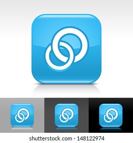 Circles icon set. Blue glossy web button with white sign. Rounded square color shape with shadow, reflection on white, gray, black background. Vector illustration design element 8 eps