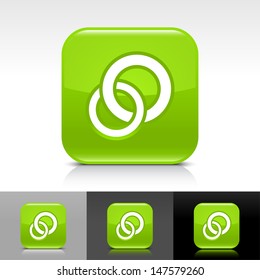 Circles icon set. Green color glossy web button with white sign. Rounded square shape with shadow, reflection on white, gray, black background. Vector illustration design element 8 eps