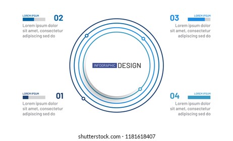 Circles infographic design elements. Business connection around circle with 4 steps, options, process, points. Vector illustration.