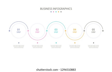 Circles infographics design template with 5 options or steps. Infographics for business concept, process diagram, presentation, workflow layout. Vector linear infographic element. Vector eps 10 