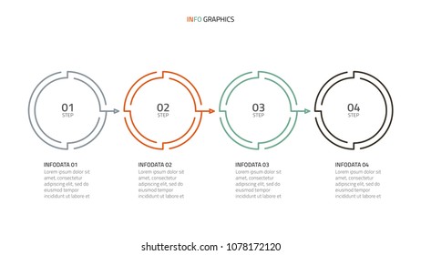 Circles infographics design template with arrow. Business concept with 4 steps, options or processes. Vector illustration.