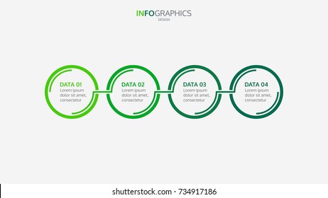 Circles Infographics.Timeline With 4 Steps Or Options, Circles ,green Concept.Vector Linear Infographic Element.