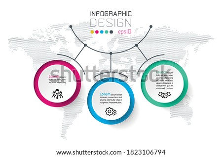 Circles label infographic with 3 steps.