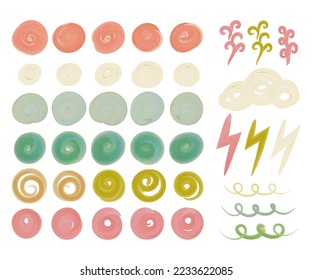 circles, lightning, clouds, wavy, floral watercolor isolated textured vector set