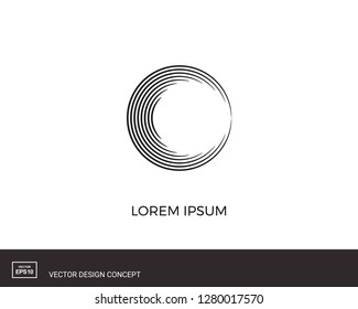 Circles of lines. Abstract logo design. Round shape icon. Logotype template for service business, festivals, industries, branding, identity. Vector illustration.