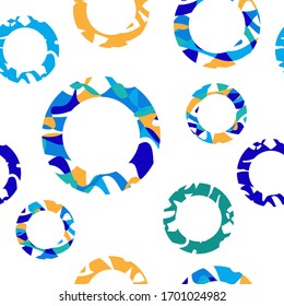 Círculos y líneas de colores azules, naranjas, verdes, sin fisuras. Diseño para cubierta, tela, papel de envoltura, fondo, papel tapiz. Vector.