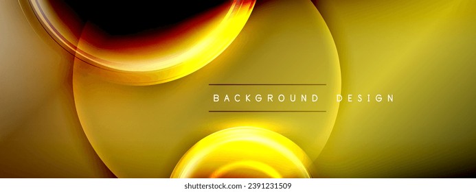 Kreise Linien und Blasen auf hellglühenden Effekt Farbverlauf mit Licht und Schatten. Dynamisches Zusammenspiel von Licht, Schatten und Tiefe. Futuristische und rhythmische Technologie-Design