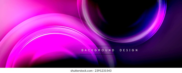 Círculos líneas y burbujas sobre gradiente de efecto brillante brillante con efectos de luz y sombra. Interacción dinámica de luz, sombra y profundidad. Diseño de tecnología futurista y rítmica