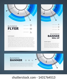 Circles and lines dots future theme green color Set flyer cover, banner, roll up banner