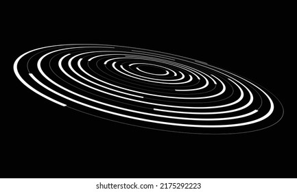 Circles with lines as dynamic abstract vector background or logo or icon. Creative illustration with perspective on black background.