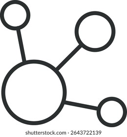 Circles and lines form a linked structure in a clean outline style.  A central node connects to several smaller peripheral units to illustrate a network. Cartoon vector illustration