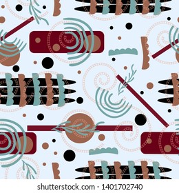 circles and lines forming abstract figures of blue and red colors on a light background