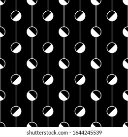 Circles, lines seamless pattern. Circle shapes, stripes ornament. Ethnic print. Circular, linear figures wallpaper. Folk background. Geometric backdrop. Modern image. Abstract motif. Vector artwork