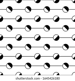 Circles, lines seamless pattern. Circle shapes, stripes ornament. Ethnic print. Circular, linear figures wallpaper. Folk background. Geometric backdrop. Modern image. Abstract motif. Vector artwork.