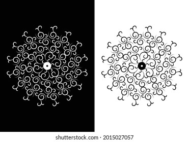 Circles, Lines, Spiral, mehndi, Kolam, Floral and Flowers in Mandala Design Concept with dark and white background vector Art, vector-vector