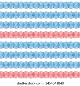 Circles made of parallel lines, with different angles of rotation. Superimposed on each other, creating a linear texture. Red, blue and white color.