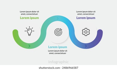 Kreise und Marketing-Icons, die einen 3-Optionen-Timeline-Prozess skizzieren. Umfasst eine detaillierte Vektorillustration