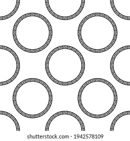 Circles with a meander seamless background in ancient Greek or Roman style.