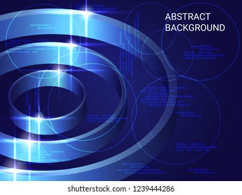 Circles metal sparkle on background. 3D vector illustration . Creative geometric background. Abstract composition. Blue three-dimensional polygon circles in space.