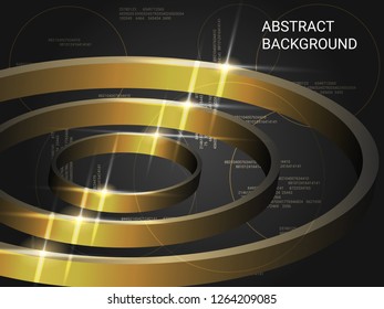 Circles metal sparkle on background. 3D vector illustration . Creative geometric background. Abstract composition. Gold three-dimensional polygon circles in space.
