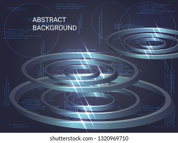 Circles metal sparkle on background. 3D vector illustration . Modern geometric background. Abstract composition. Shiny three-dimensional polygon circles in space.