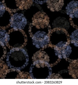 Circles multi-colored neon watercolor seamless pattern. Abstract watercolour background with colorful circles on black. 