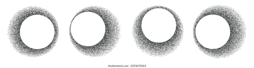 Circles with noise texture set. Stipple shadows .Grain gradient in figures collection. Flat Vector isolated illustration