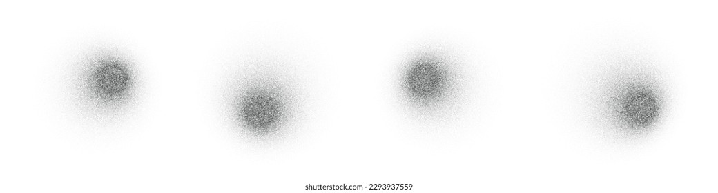 Circles with noise texture set. Stipple shadows .Grain gradient in figures collection. Flat Vector isolated illustration